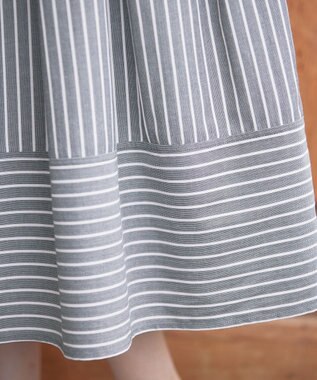 Tiaclasse L 【洗える】フレアスリーブシャツワンピース グレーストライプ