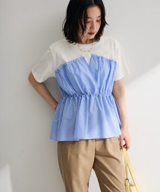 Green Parks ビスチェドッキングカットプルオーバー Stripe Blue