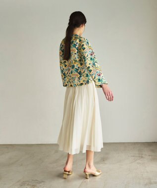 GRACE CONTINENTAL フラワージャガードノーカラージャケット イエロー