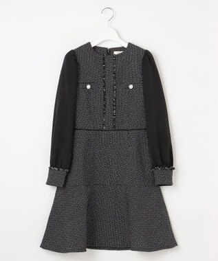 Feroux 【洗える】ツイードコンビミディ ワンピース ブラック系