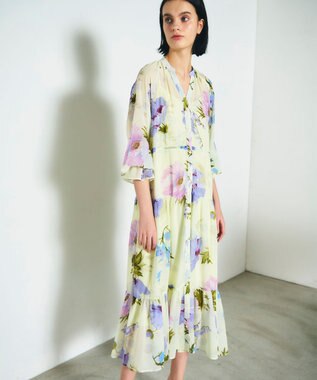 GRACE CONTINENTAL ビッグボタニカルシャツワンピース イエロー