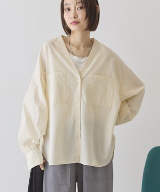 AMERICAN HOLIC 【イージーケア】ストライプVネックシャツ Yellow