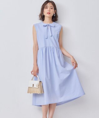 組曲 サッカーストレッチ ボウタイワンピース サックスブルー系