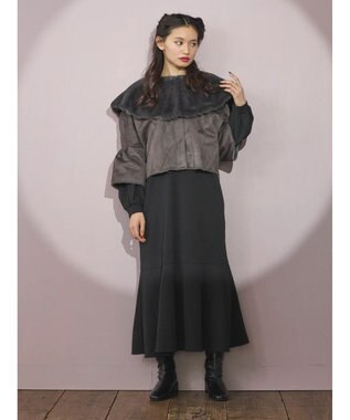 Green Parks ■ＥＳＣＡＲ　フラッフィーケープ付ショートコート Charcoal Gray