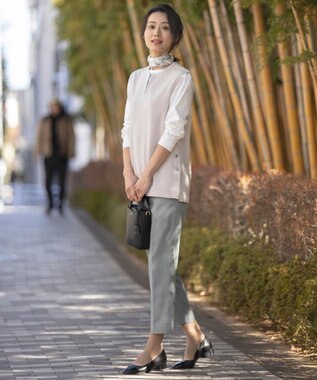 J.PRESS LADIES 【洗える】COTTON ACETATE キーネック ニット ベスト ライトグレー系