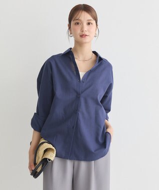 earth music&ecology 【接触冷感】綿麻混ベーシックシャツ Navy