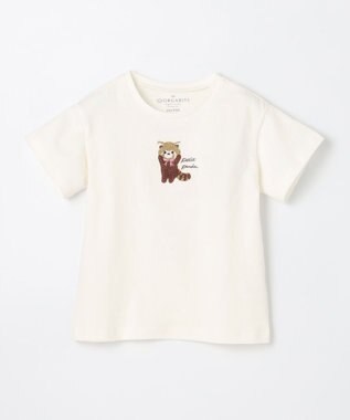 ANY KIDS オーガビッツアニマルサガラ刺繍Ｔシャツ オフホワイト×レッサーパンダ