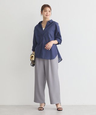 earth music&ecology 【接触冷感】綿麻混ベーシックシャツ Navy