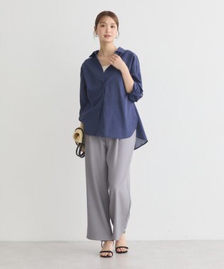 earth music&ecology 【接触冷感】綿麻混ベーシックシャツ Navy