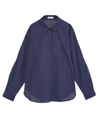 earth music&ecology 【接触冷感】綿麻混ベーシックシャツ Navy