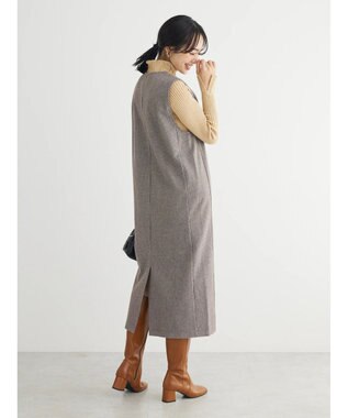 Green Parks 柄圧縮ポンチキーネックジャンスカ Brown