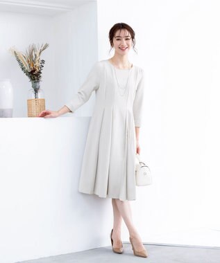 Tiaclasse L 【ダブルクロス】【洗える】ラインワンピース グレージュ