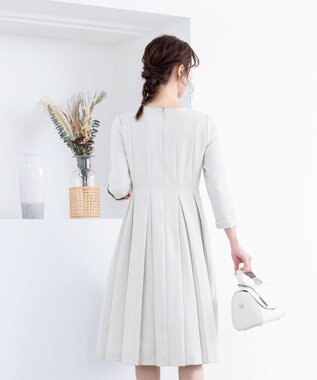 Tiaclasse L 【ダブルクロス】【洗える】ラインワンピース グレージュ