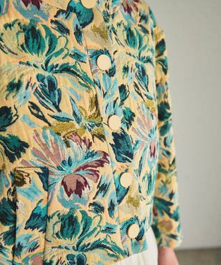 GRACE CONTINENTAL フラワージャガードノーカラージャケット イエロー