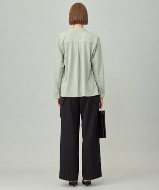 ICB 【洗える】イージージョーゼット バンドカラーカットソー スモークグレー系