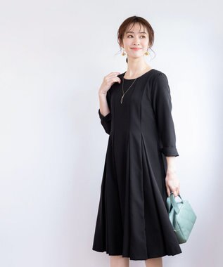 Tiaclasse L 【ダブルクロス】【洗える】ラインワンピース ブラック