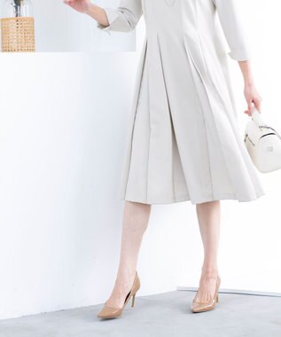 Tiaclasse L 【ダブルクロス】【洗える】ラインワンピース グレージュ