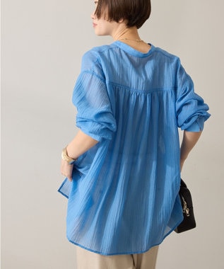 AMERICAN HOLIC 楊柳シアーバンドカラーシャツ Blue