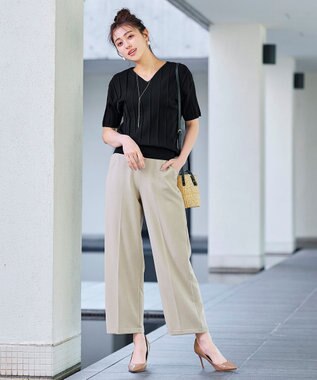 Tiaclasse 【洗える】プリーツ編みVネックニットトップス ブラック