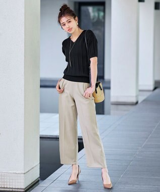 Tiaclasse 【洗える】プリーツ編みVネックニットトップス ブラック