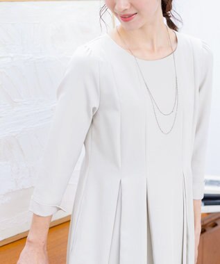 Tiaclasse L 【ダブルクロス】【洗える】ラインワンピース グレージュ