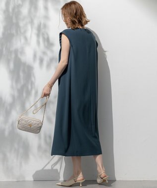 23区 L 【吸水速乾/UVカット/接触冷感/洗える】ストレッチジョーゼット ワンピース ダークグリーン系