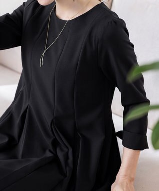 Tiaclasse L 【ダブルクロス】【洗える】ラインワンピース ブラック