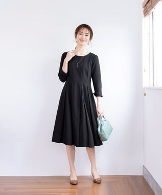 Tiaclasse L 【ダブルクロス】【洗える】ラインワンピース ブラック