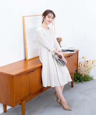 Tiaclasse L 【ダブルクロス】【洗える】ラインワンピース グレージュ