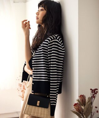 組曲 【UVケア・接触冷感】MINA ニットカーディガン オフ×ブラック系1