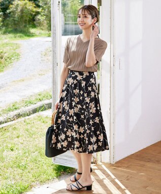 Tiaclasse 【洗える】プリーツ編みVネックニットトップス モカ