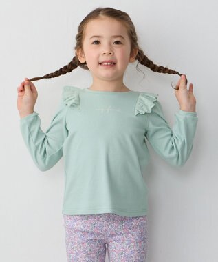 ANY KIDS 肩レース長袖Tシャツ ミント