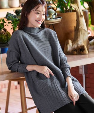 Tiaclasse 【新色追加・洗える】ランダムリブ編みドルマンニットチュニック チャコールグレー