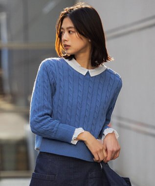  【ビジューボタン付き】SOBANE ケーブルプルオーバー ニット