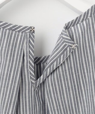 J.PRESS LADIES 【洗える】BEZ空羽ストライプ クルーネック ブラウス ネイビー系1