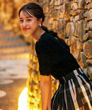 Tiaclasse 【洗える】プリーツ編みVネックニットトップス ブラック