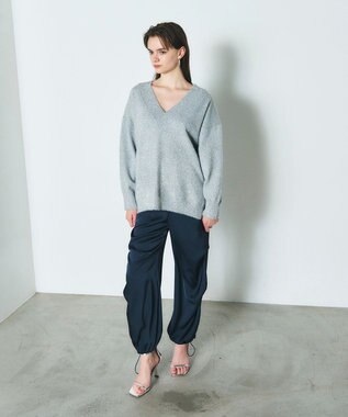 GRACE CONTINENTAL ラメVネックニットトップ シルバー