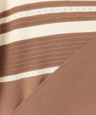 自由区 【洗える】クレープストレッチブロッキングボーダー ニット ブラウン系1