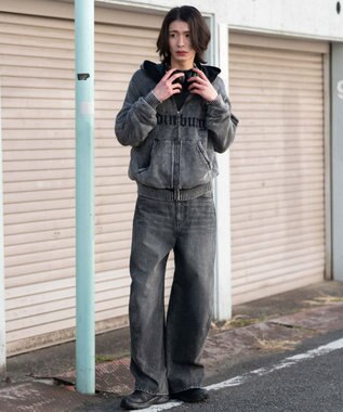 WEGO 【ユニセックス着用ITEM】ブリーチニットグラフィックZIPパーカー ブラックその他