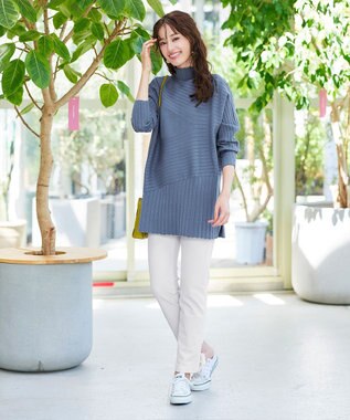 Tiaclasse 【新色追加・洗える】ランダムリブ編みドルマンニットチュニック ブルー