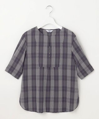 J.PRESS LADIES 【洗える】ドライタッチドビーチェック ブラウス ネイビー系3