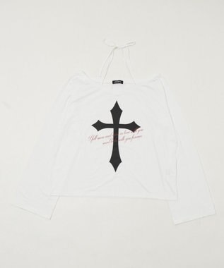 WEGO オフショルダークロスロゴトップ ホワイト