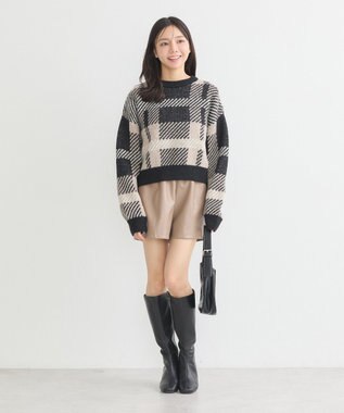 earth music&ecology チェックニットプルオーバー Black