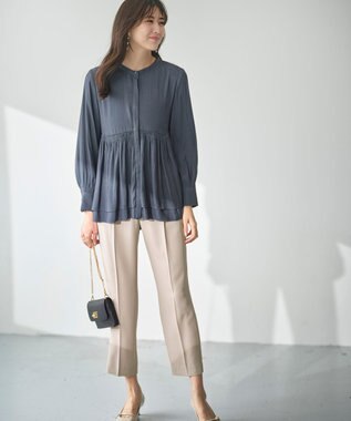 ANY SIS S 【洗える】かさねシャーリング ブラウス ダークブルー