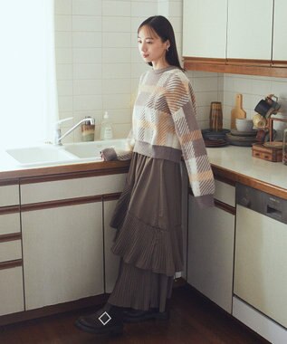 earth music&ecology チェックニットプルオーバー Beige