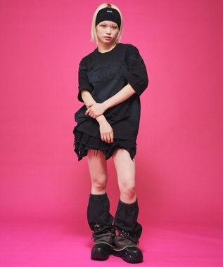 WEGO 【ユニセックス着用ITEM】ダメージアップリケグラフィックT（SS） ブラック