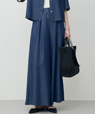 ICB L ナチュラルソフトデニム タックワイドパンツ バイオデニム