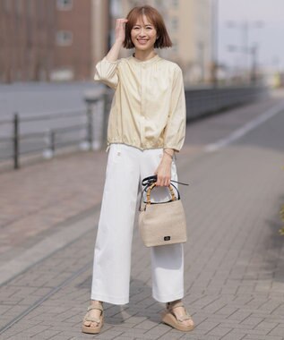 J.PRESS LADIES 【洗える・接触冷感・吸水速乾】麻SOLID バンドカラー シャツ ブラウス イエロー系