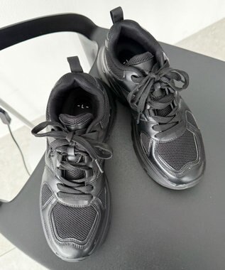 WEGO PUメッシュヒールダッドスニーカー ブラック