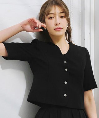 Tiaclasse 【洗える】ビジューボタン半袖ジャレロ ブラック